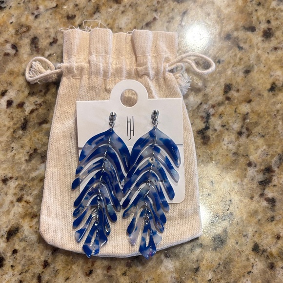 Anthropologie Jewelry - Anthropologie Blue Leaf Drop Earrings